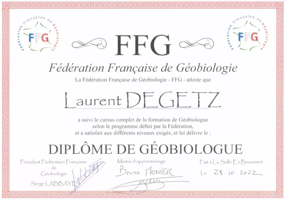 L. DEGETZ : Diplôme de géobiologue